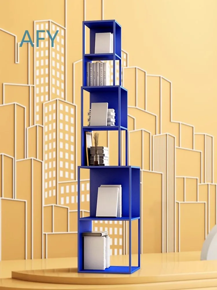 Multilayer Iron Bookshelf for Nordic Style Creative Grid Storage Shelf for Living Room Study Corner Bookcase