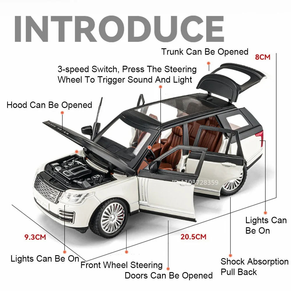 1:24 رينج روفر SV2022 نماذج لعبة السيارة سبيكة دييكاست أبواب ضوء الصوت مفتوحة التراجع امتصاص الصدمات ألعاب السيارات هدايا الاطفال