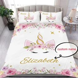 Custom Name Duvet Cover Set Cartoon Animals Unicorn Bedding Set Twin Full Queen King for Kids Girls Boys Birthday Wedding Gifts