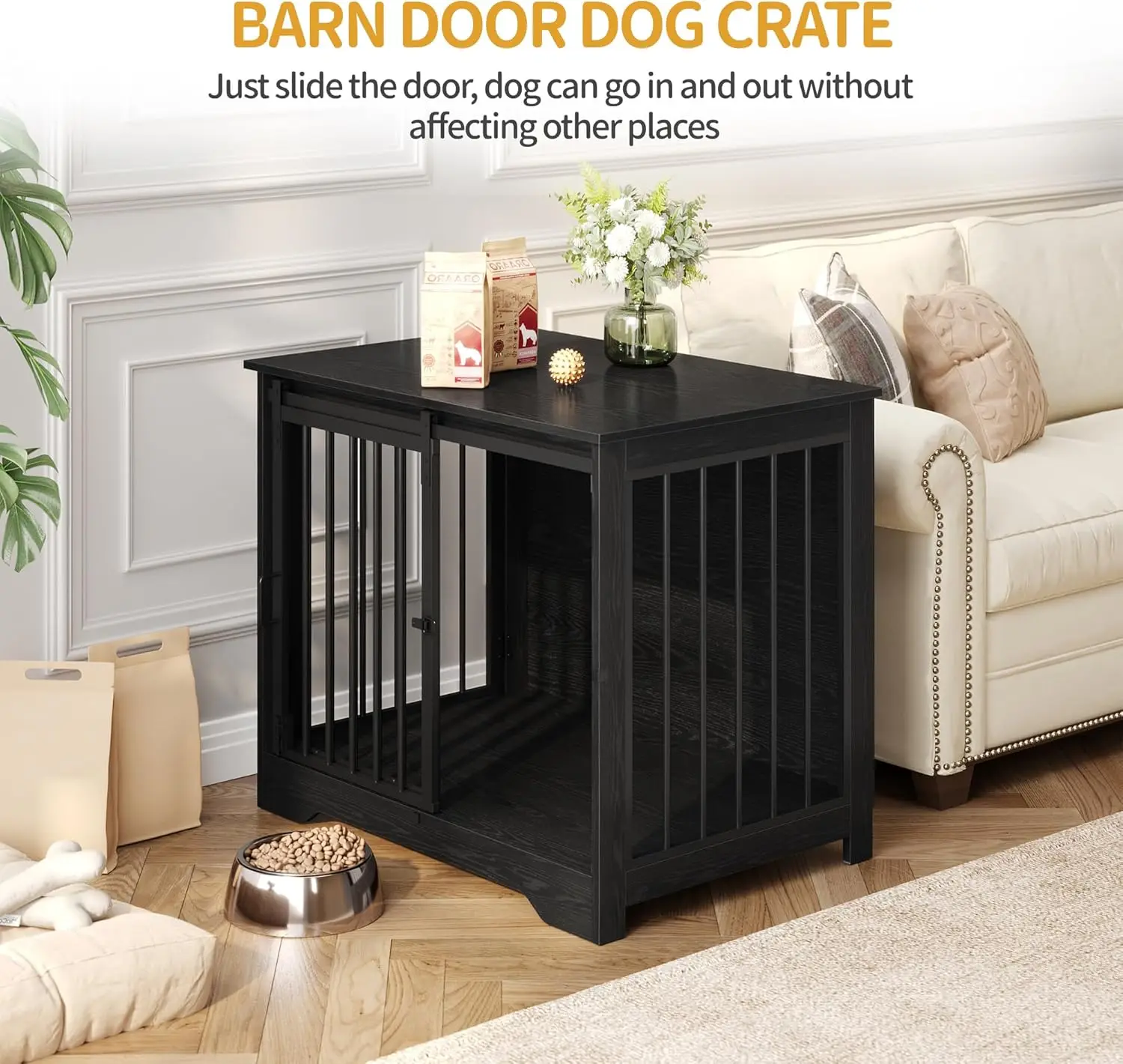 31.9' Dog Crate Furniture with Barn Door, 2-Door Indoor Kennel for Small/Medium Dogs Up to 44 lbs, Black DFC83604B