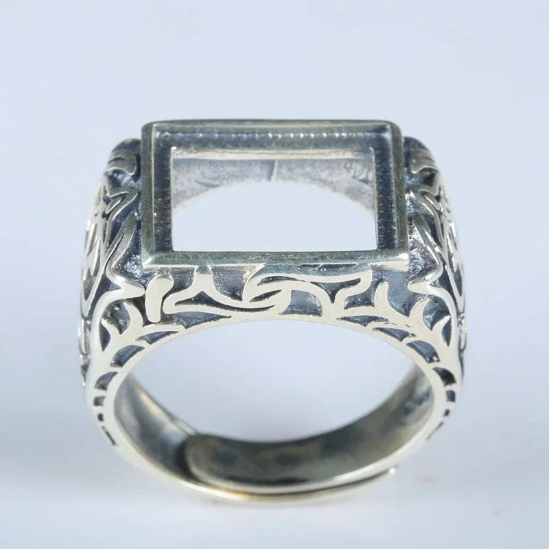 آرت ديكو فضة 925 خاتم الخطوبة والزواج 10.5X13.5 مللي متر الأميرة كابوشون شبه جبل إعداد المجوهرات مفتوحة/قابل للتعديل