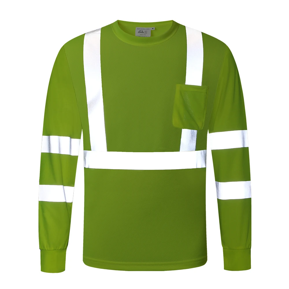 Size S-5XL Safety Shirts for Men Long Sleeve Hi Vis T-shirt Reflective with Chest Pocket Safety Reflector Shirt for Construction