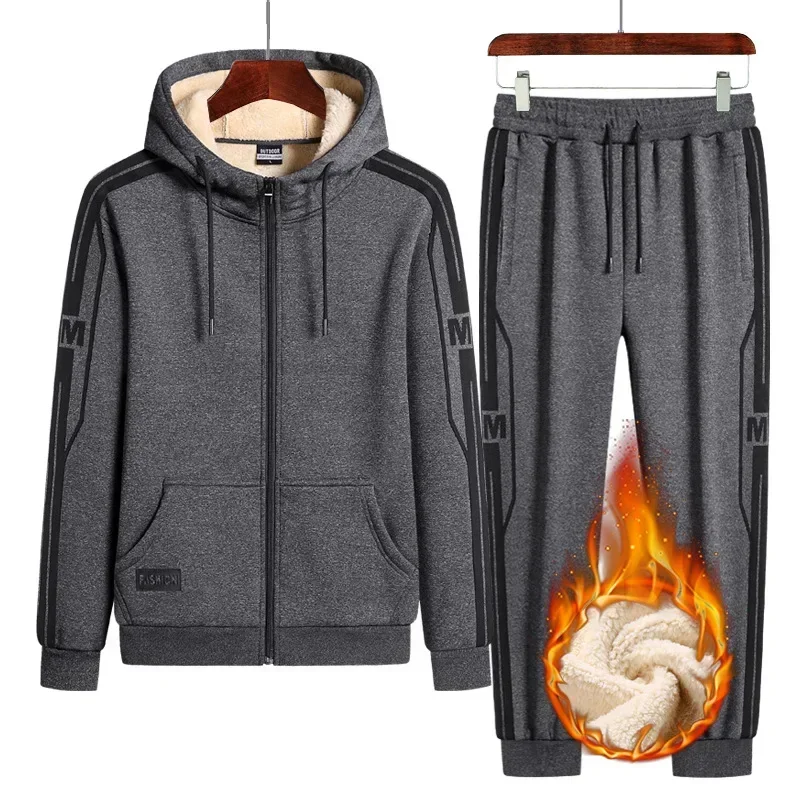 Plus Size 9xl Winter Men Sweat Suits Fleece Sportwear Suit Zipper Jacket+pants Warm Sports Sets Oversized Thick Hoodie Tracksuit