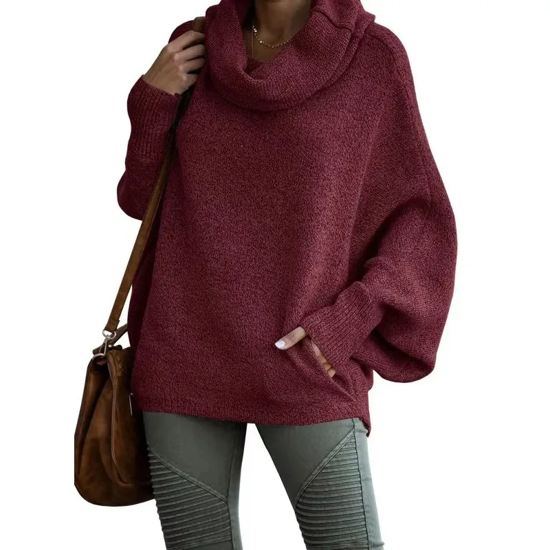 

2026 Spring Turtleneck Women's Solid Color Knitted Sweater Fashion Pullover Lantern Loose Long Sleeve Casual Sweater