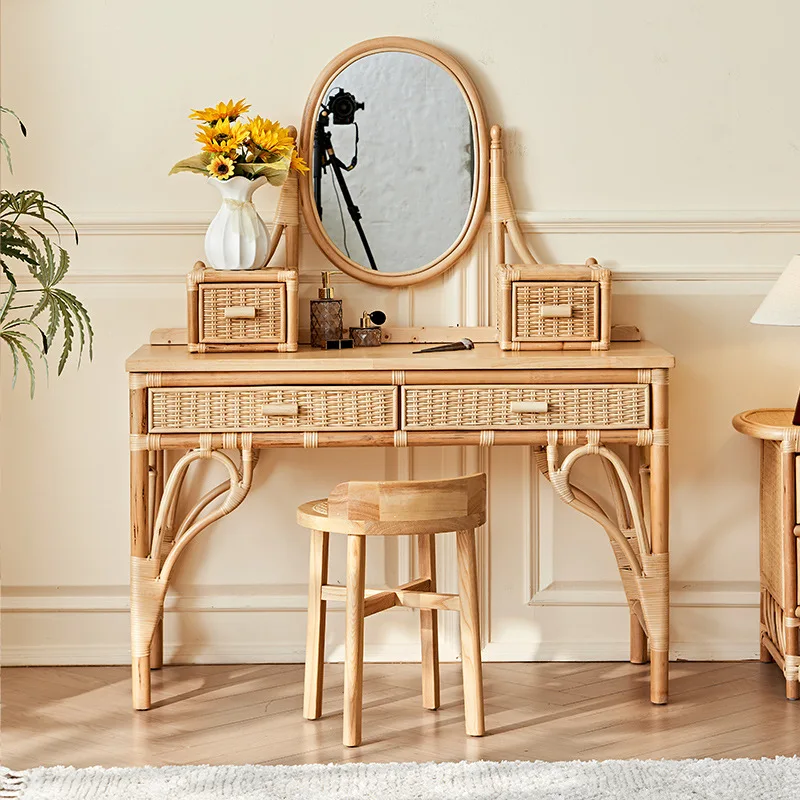 Cadeira cômoda de vime estilo japonês wabi-sabi designer quarto pequeno apartamento maquiagem