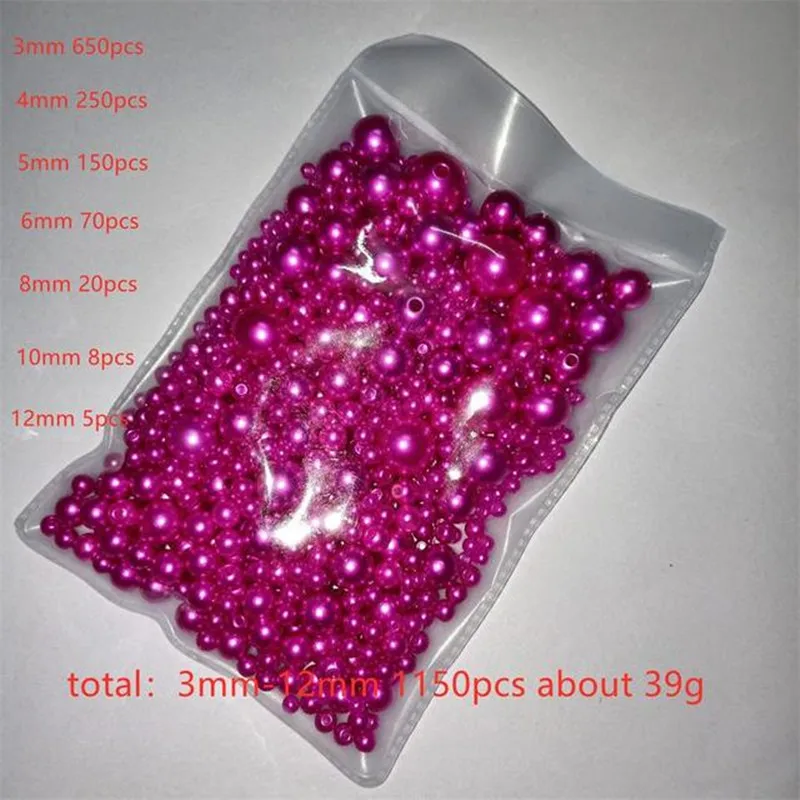 3-12mm Mix Size 1150pcs Pearl Wtraight Holes Round Imitation Plastic Pearl Beads For Needlework & Jewelry Making Free Shipping