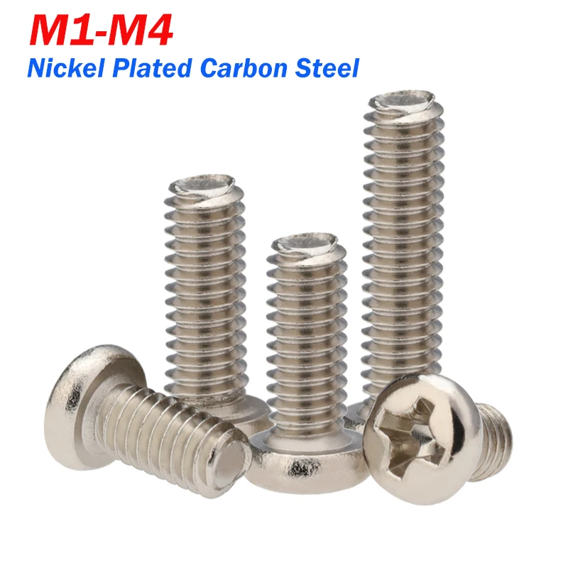 

M1 M1.2 M1.4 M1.6 M1.7 M2 M2.5 M3 M3.5~M6 Phillips Nickel Plated Carbon Steel Machine Bolt Cross Pan Head Screw Length: 2-50mm