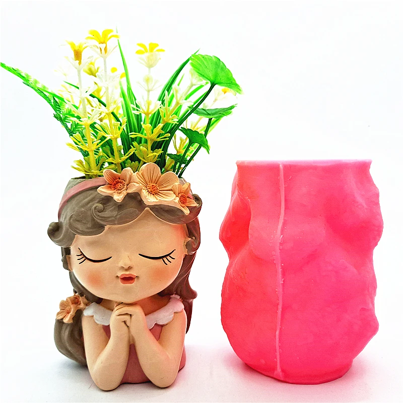 Praying little girl flowerpot silicone mold making plaster concrete resin crafts garden ornaments