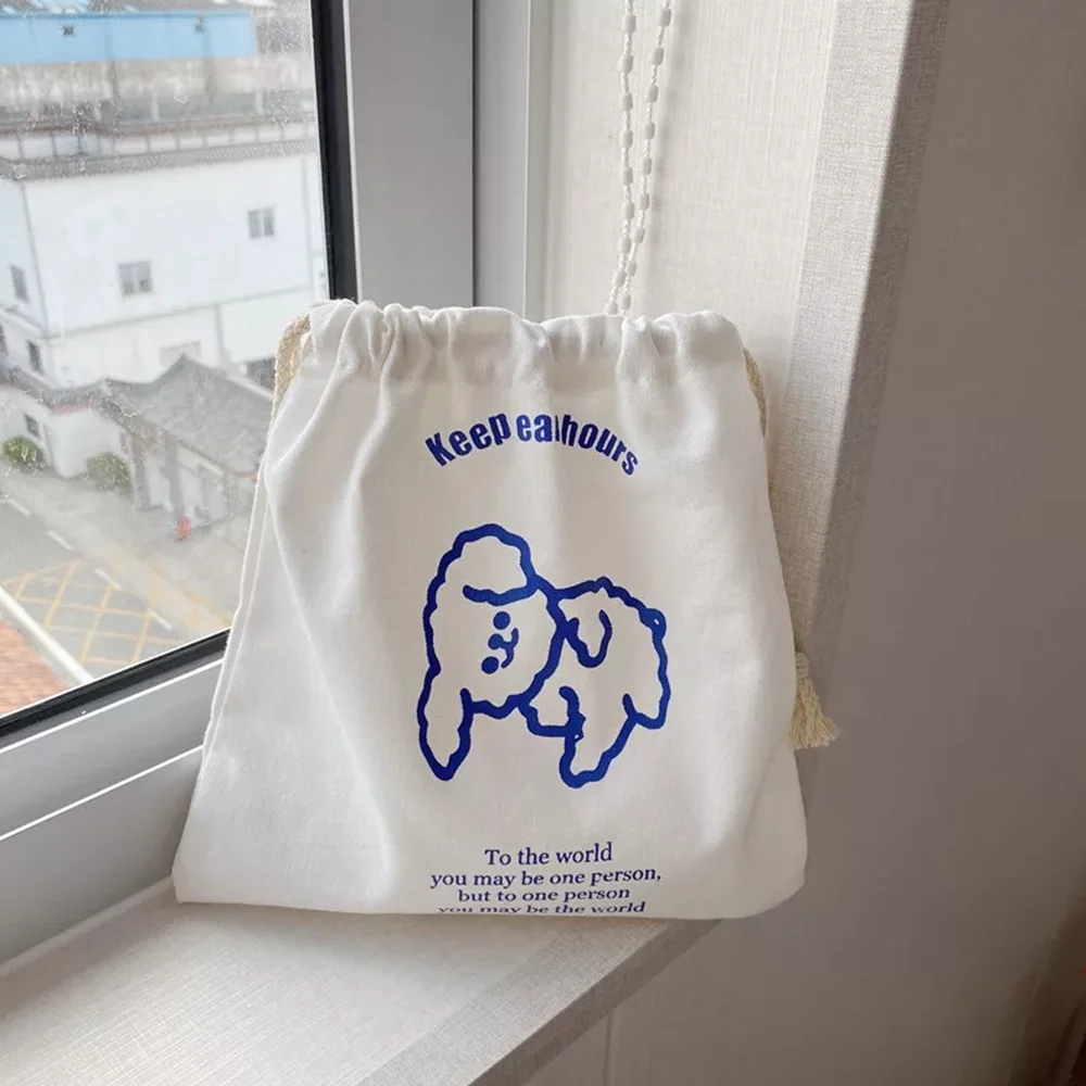 100pcs/Lot Wholesale Custom Logo Printed Canvas Small Organic Cotton Bags for Children Kids Muslin Drawstring Gift Packaging