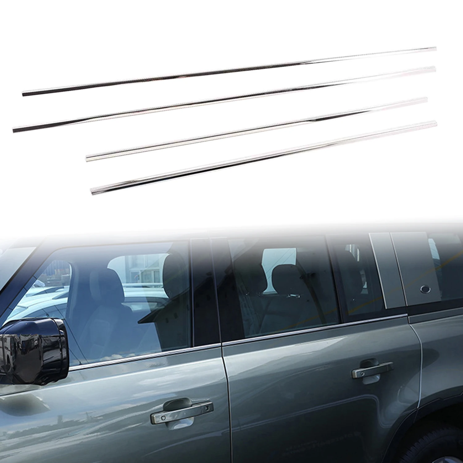 

For Land Rover Defender 90 110 2020-2025 Car Bottom Window Sill Molding Decorative Strip Cover Trim Steel Accessories 4pcs
