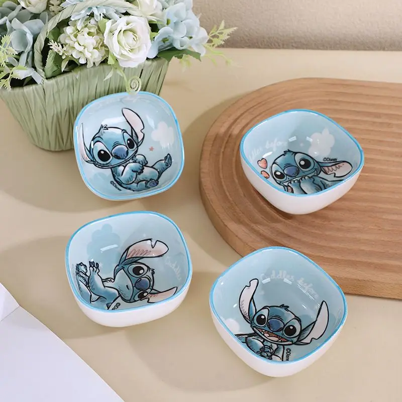 ديزني غرزة مربع وجبة خفيفة طبق أدوات المائدة أنيمي شخصية الخبز ديم سوم طبق غرفة الطعام المنزلية عالية الجمال غمس أدوات المائدة