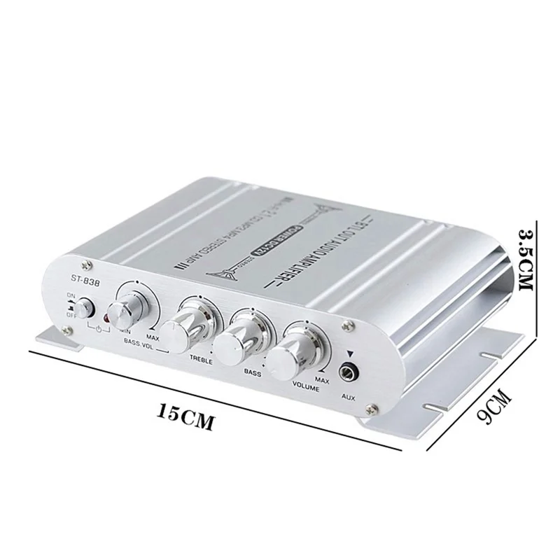 AS95-Car Stereo Amplifier Speaker Hifi Power 2.1 Channel Home Subwoofer Audio Output 12V Audio System Durable Easy To Use Silver