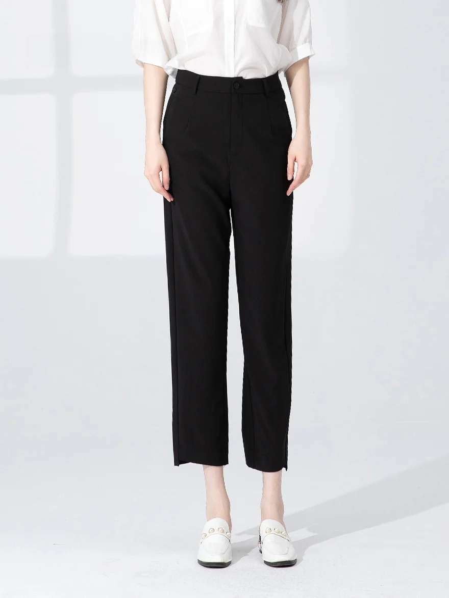 Dailanzhi 여름 신상품 슬리밍 블랙 롱 스트레이트 레그 슈트 바지 여성 바지 통근 전문 하이 웨이스트 지퍼