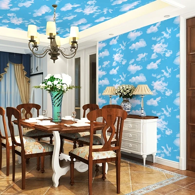 Vinyl Blue Sky and White Clouds Pattern Wallpaper for Bedroom Decor Pvc Self Adhesive Waterproof Stickers for Living Room