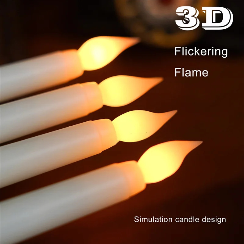 PORK-Long Flameless LED Christmas Pointed Candle Light Battery Powered Flickering Church Light For Home Decorations