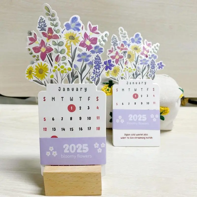 Floral Desktop Calendar With Wooden Base Flower Calendar 2025 Creative Flower Calendar Small Desk Calendar Detachable For Home