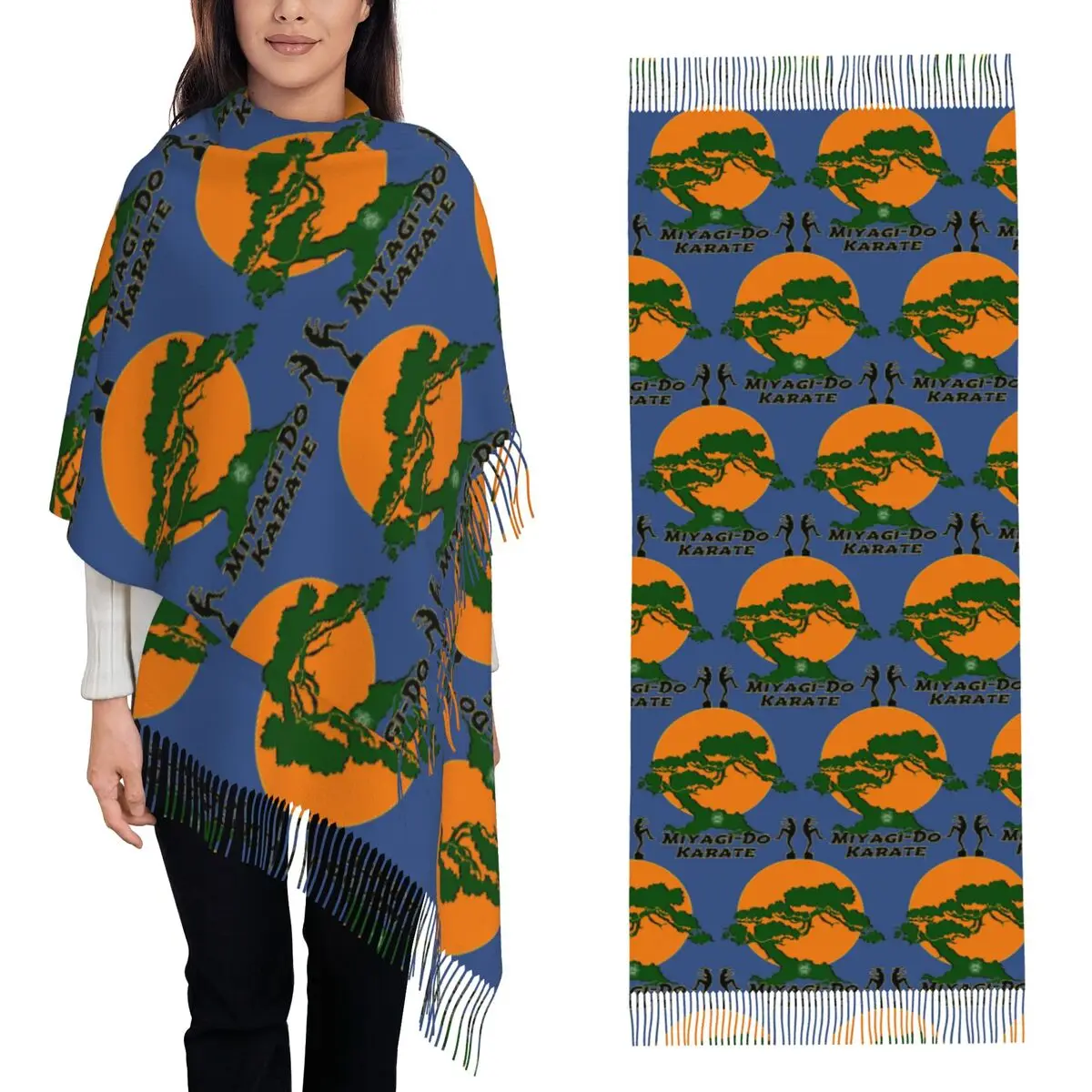 

Каратэ детский шарф Miyagi Do, шарфы с кисточками для женщин, мягкие теплые шали и накидки, длинная осенне-зимняя шаль