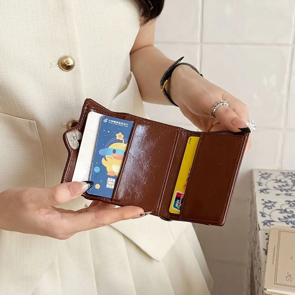 Portable Korean Crack Heart Wallet PU Leather High Quality Women's Leather Wallet Fold Short Student Purse Ladies
