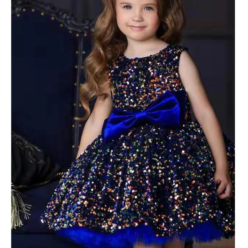 

Flower Girl Wedding Party Dresses Summer Multi-color Children's Princess Dress Sleeveless Gowns Bow Sequins Ball Gown Customized