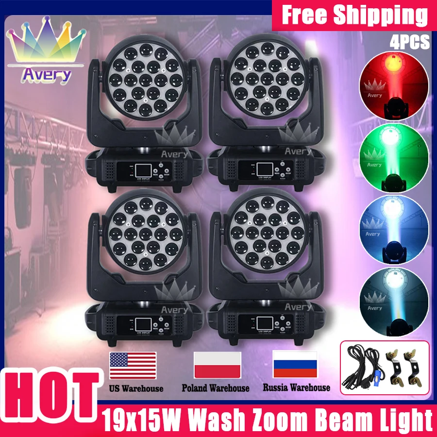 

0 Tax 4Pcs 19x15W NEW Version Of CTO And ECO Function Led Wash Zoom 19x15W Rgbw Moving Head Light Zoom Wash Moving Head Lyre