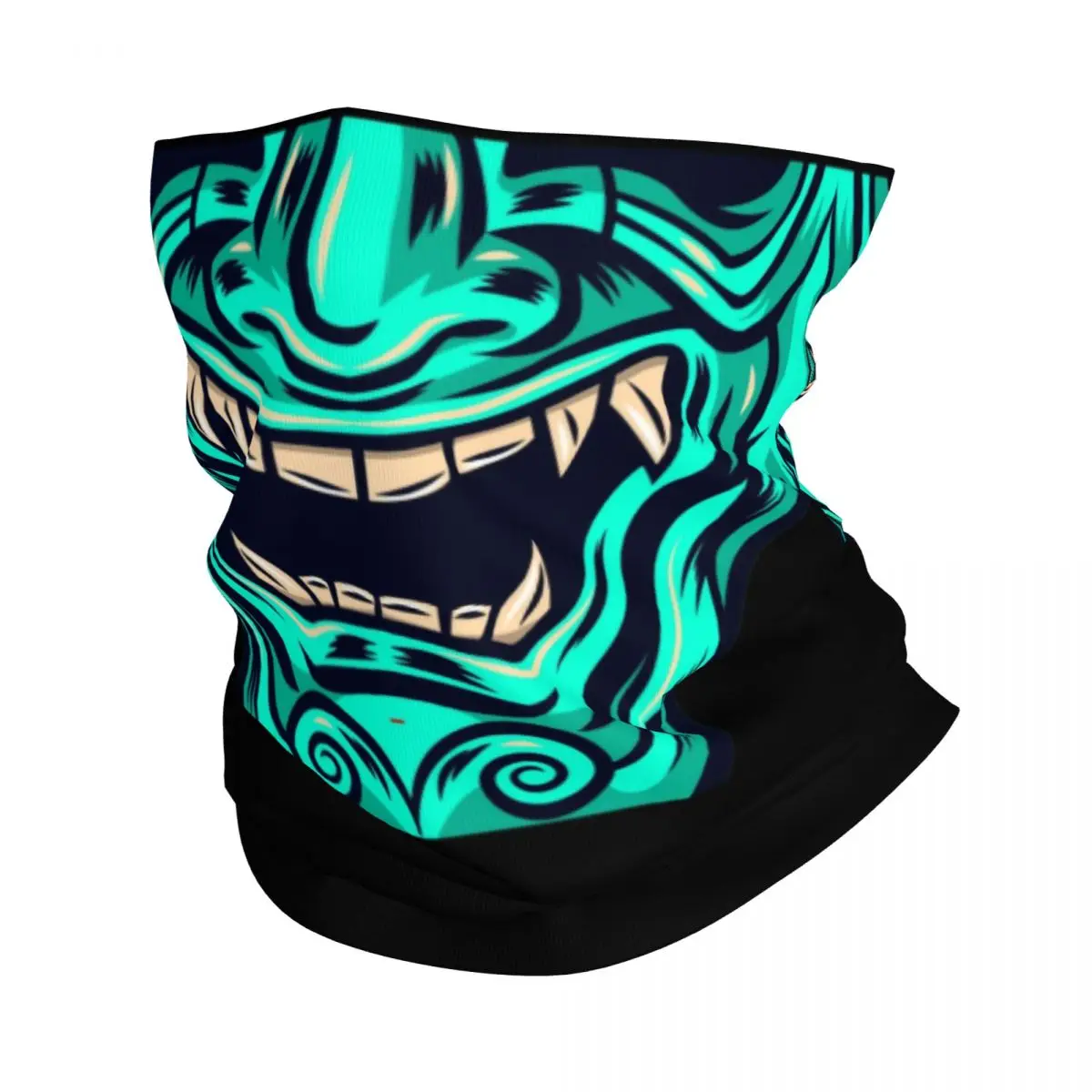 

Custom Teal Blue Samurai Warrior Oni Bandana Neck Gaiter for Cycling Women Men Wrap Scarf Japanese Demon Devil Ninja Warmer