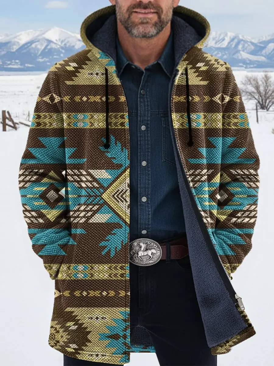 

Винтажный ацтекский художественный 3D принт, толстый плюшевый кардиган с длинными рукавами, мужская толстая теплая куртка 01