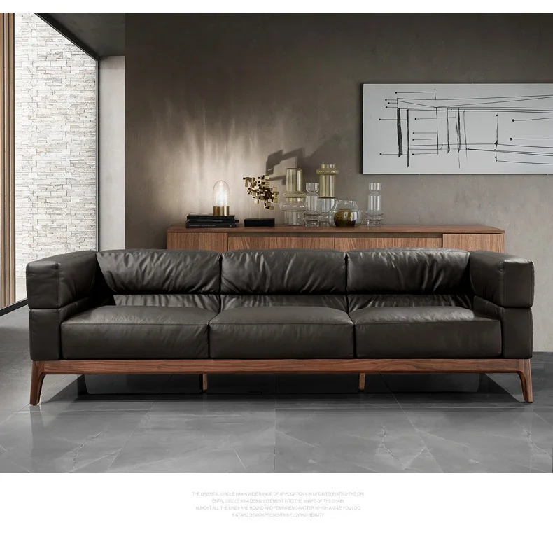 Y  North American Leather Sofa Light Luxury Solid Wood Three Italian Minimalist down Sofa Log Living Room Furniture home fur