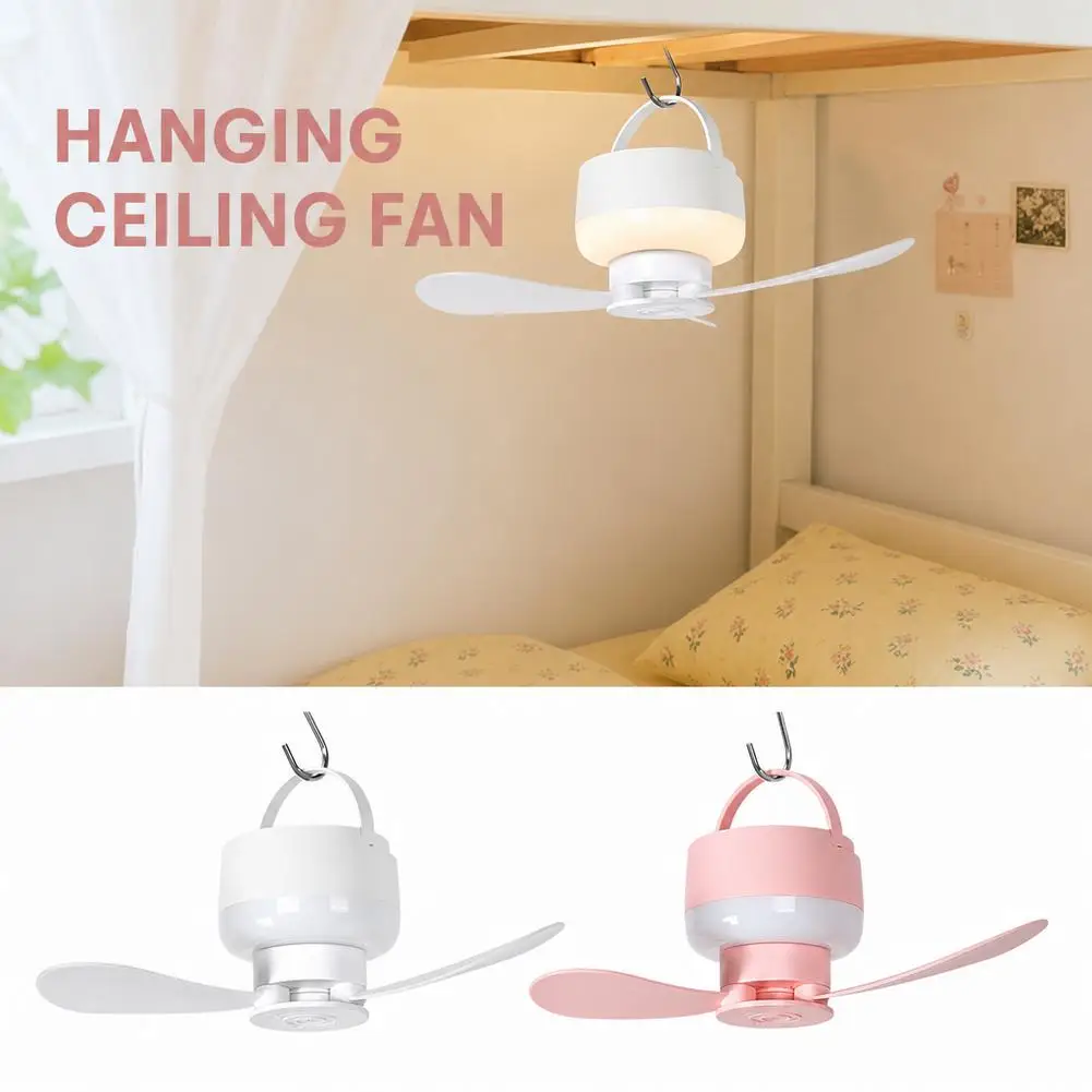 

USB Rechargeable Mini Ceiling Fan With Light Remote Control Dimmable Led Hanging Fan For Student Dormitory Camping Tent RV
