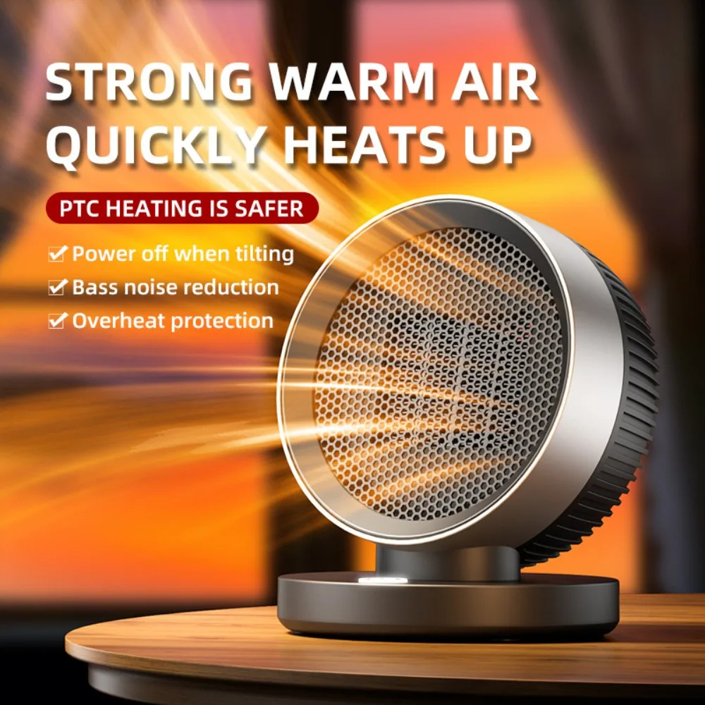 500W Portable PTC Heater Fan Home Office Electric Heater Desktop Fast Heating Tip Over Protection Low Noise Low Light