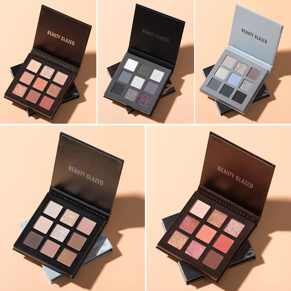 Beauty Glazed 9 couleurs ombre à paupières disque Palette de maquillage mat miroitant yeux poudre pigmentée maquillage nouveau chaud terre couleur fard à paupières