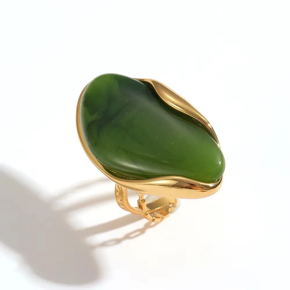 

Stainless Steel Geometric Shape Rings Color Resin Daily Wear Women Earrings Retro Irregular Vintage Finger Rings Girls Ladies