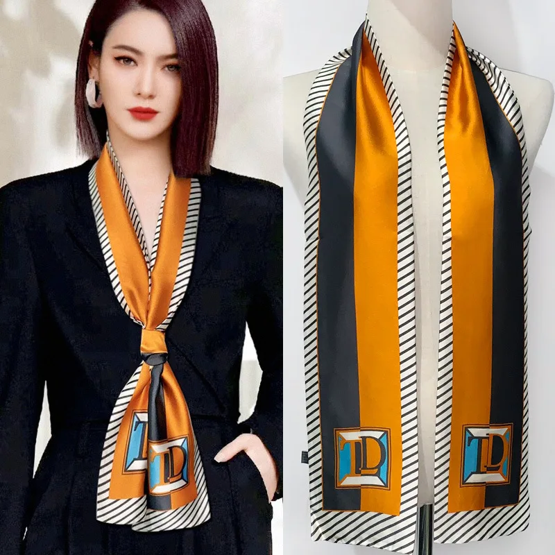 Luxury Popular Long Silk Scarf Shawls Print Headcloth Four Seasons Sunscreen Small Fashion Letter Silk Scarves bandanna foulard