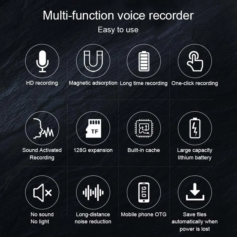 Mini Voice Activated Recorder 2000mAh Espionage Dictaphone Digital Recording Device Listening Audio Micro Recorder