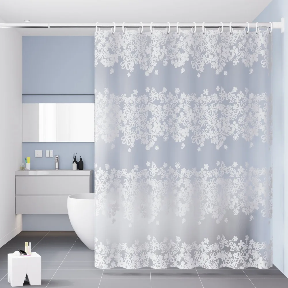 

Modern EVA Waterproof Shower Curtain with Hooks Translucent Bath Curtain No Drilling Thick Privacy Curtain Hotel