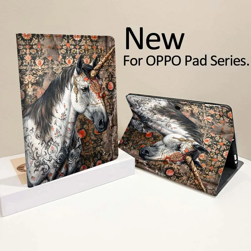 حافظة كمبيوتر لوحي بنمط تصميم حصان ريترو لهاتف OPPO Pad 2 3 4 11 SE X Air 2 Neo Pro 12.1 10.36 11 11.4 13.2 بوصة