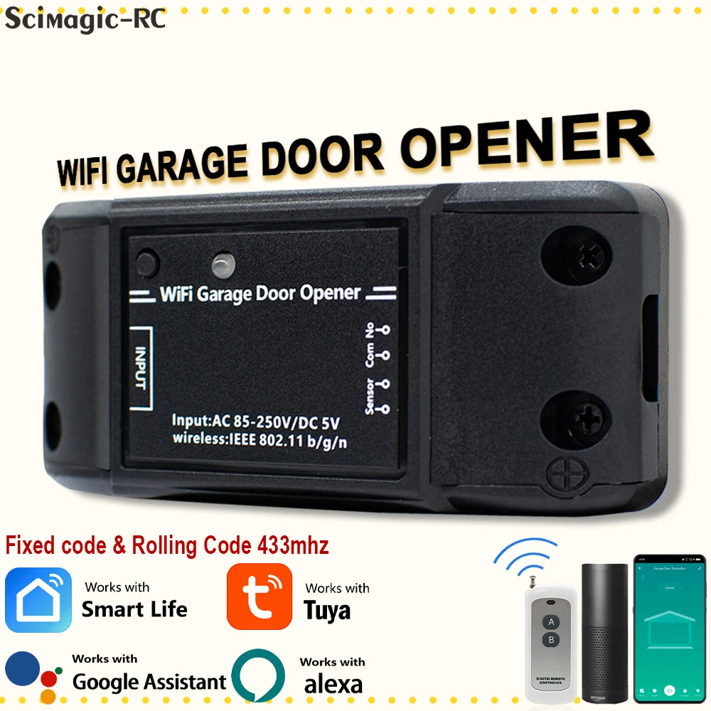 

2024 New Tuya Smart WIFI Garage Door Opener Controller 433MHz Receiver Open & Close by Phone APP Compatible Alexa&Google Home