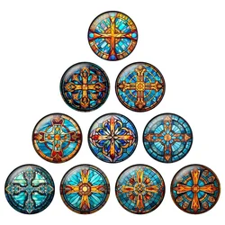 24pcs/lot Retro Style Cross Patterns 8mm To 25mm Round Photo Glass Cabochon Demo Flat Back Making Findings DIY Jewelry H331