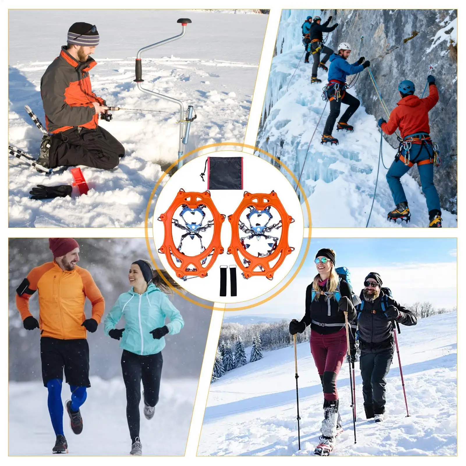 المسامير الثلجية للأحذية 19 الأسنان الشتاء الجر الأشرطة المضادة للانزلاق الأحذية المسامير للثلج للنساء الرجال التنزه تسلق الصيد #4