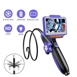 360° Two-Way Articulating Endoscope 4.3 inch Display Inspection Borescope Camera 6.4MM HD 1080P Snake Camera for Automotive