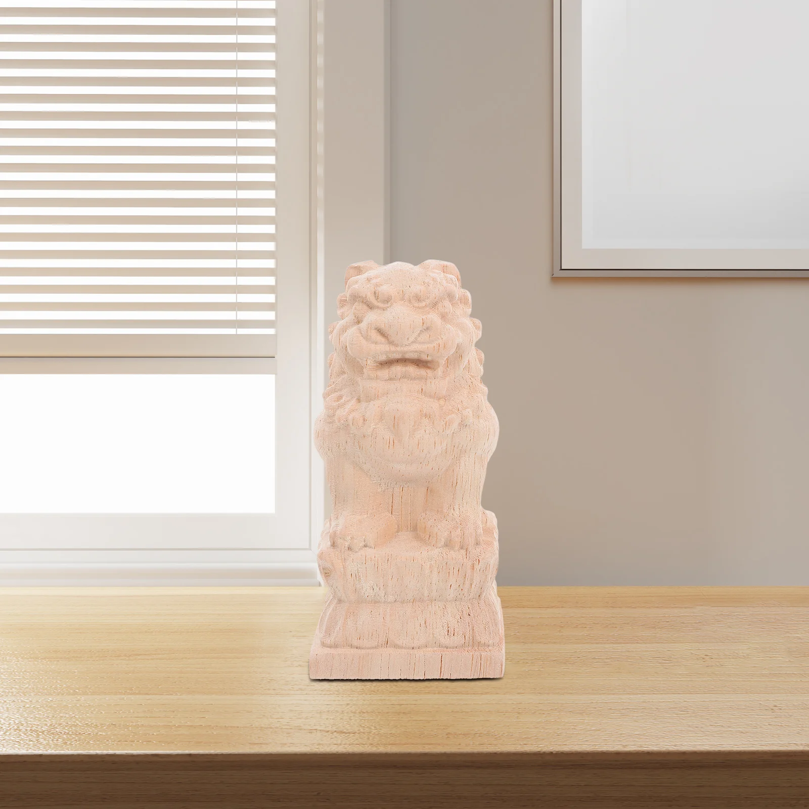 

Solid Wood Carved Lion Finial for Bridge Or Fence Top Outdoor Garden Decor Landscape Ornament Feng Shui Protection