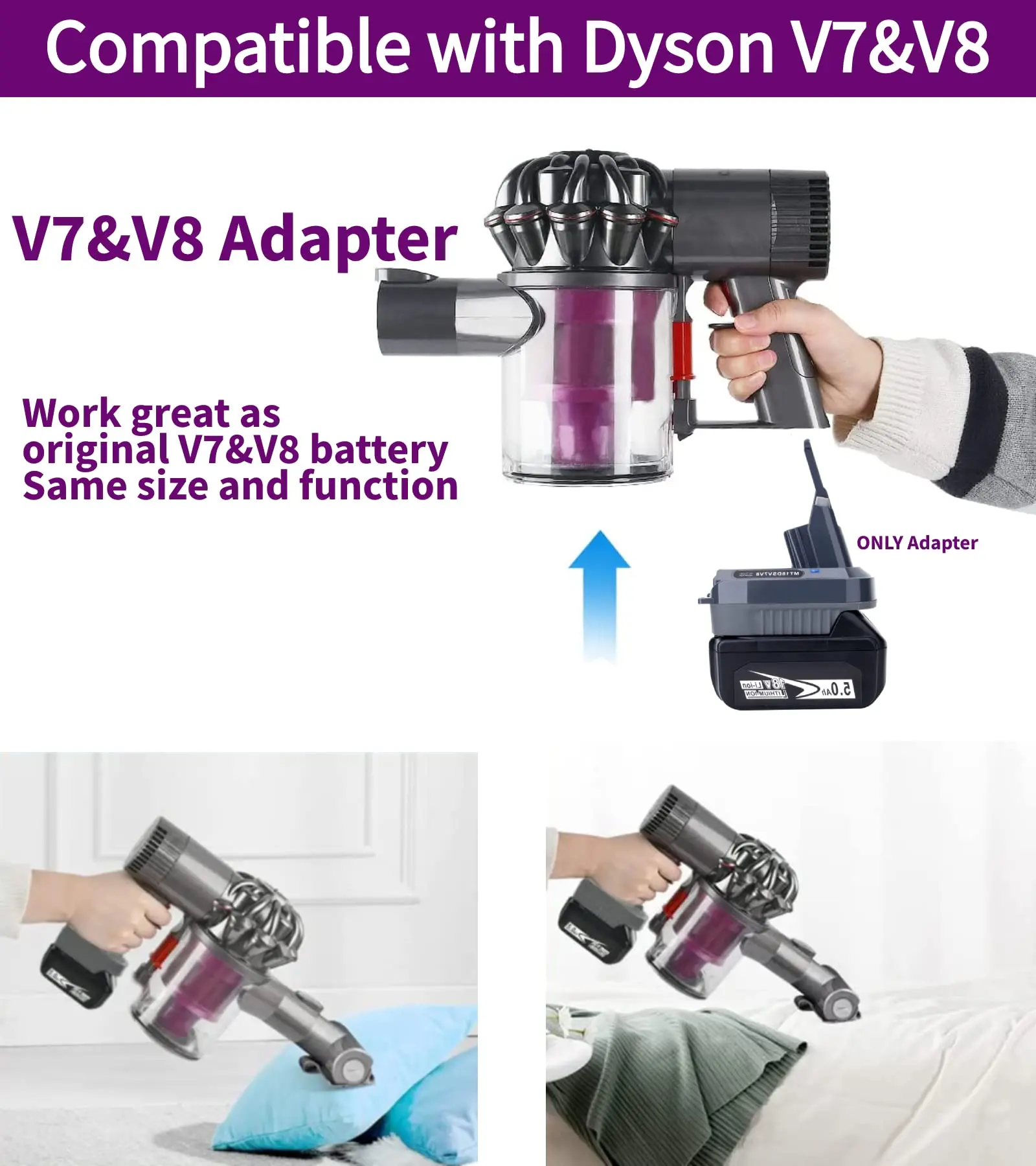 HAKSINKY MT18DSV7V8 Battery Adapter Compatible for Makita 18V Lithium Battery Converted To Replace for Dyson V7/V8 Battery