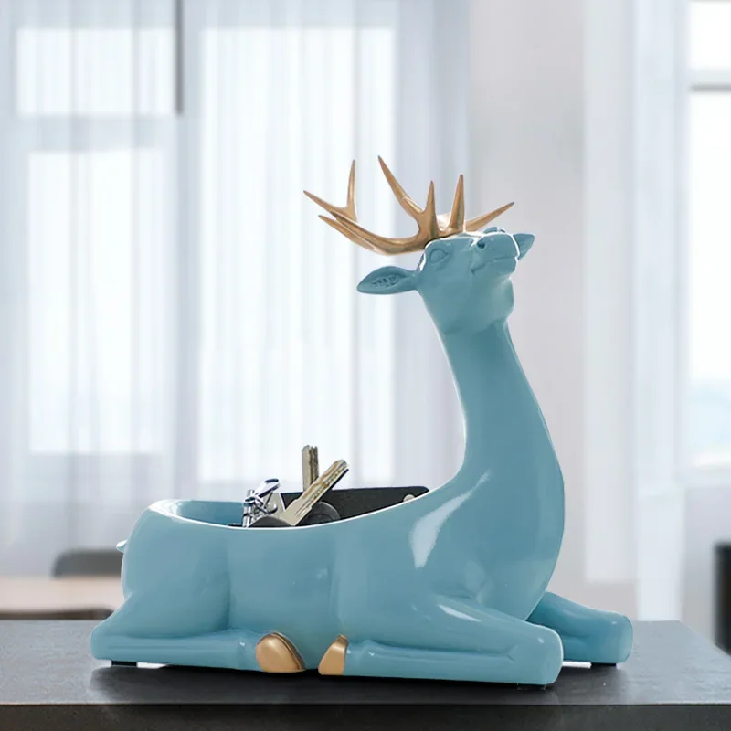 

Home Decoration accessories modern for home Desktop key phone storage box for living room ornaments resin Deer Figurines Gifts