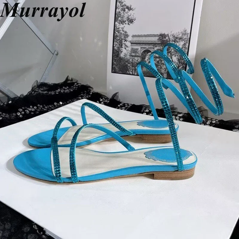Sandals Women Bling Bling Crystal Decor Ankle Strap Solid Color Narrow Band Flat Sandalias Mujer Summer Vacation Shoes 2026