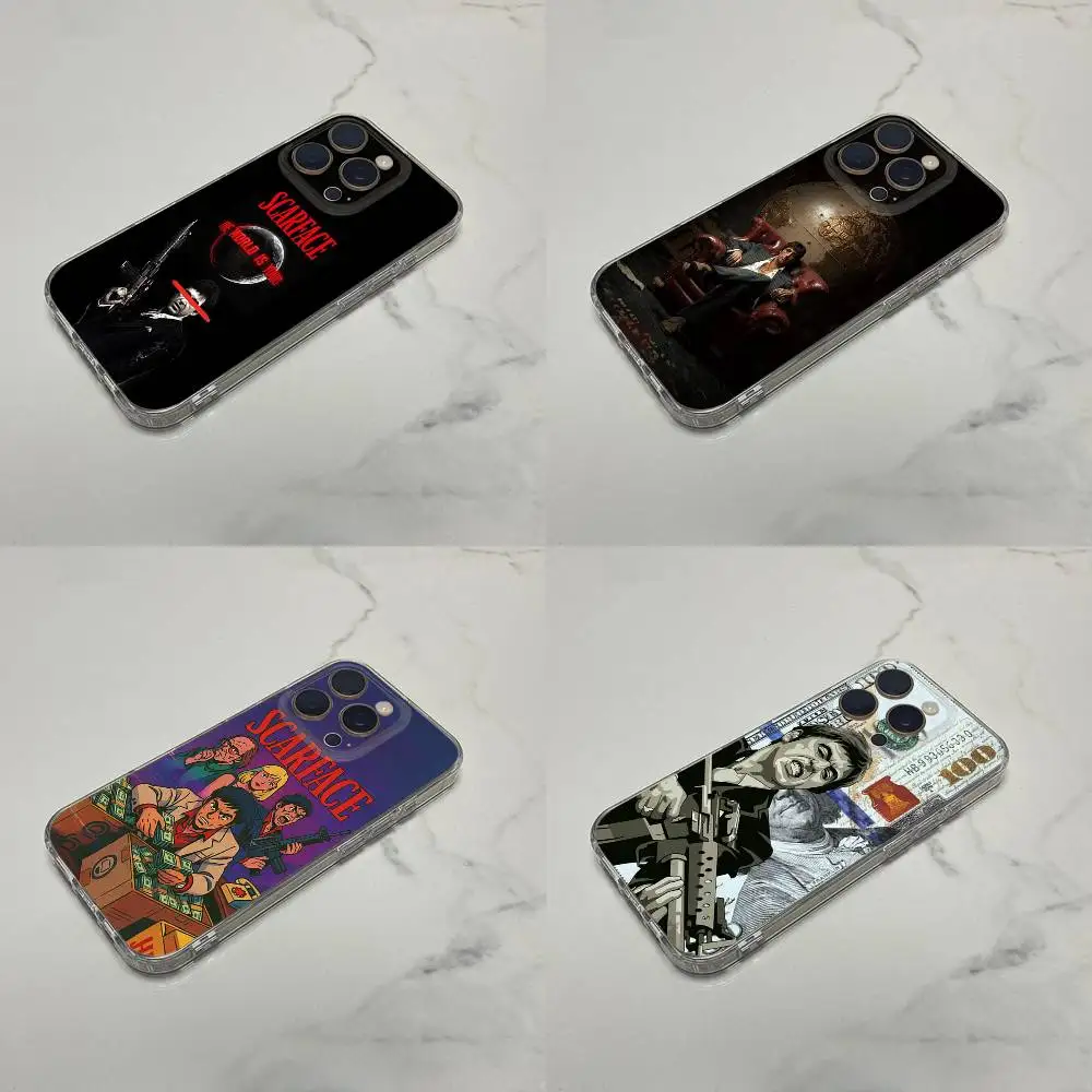 

S-Scarfaces Tony Montana Phone Case For iPhone 16,15,14,13,12,11 Plus,Pro,Max,XR,XS,Plus,E,SE4,Mini Transparent Cover