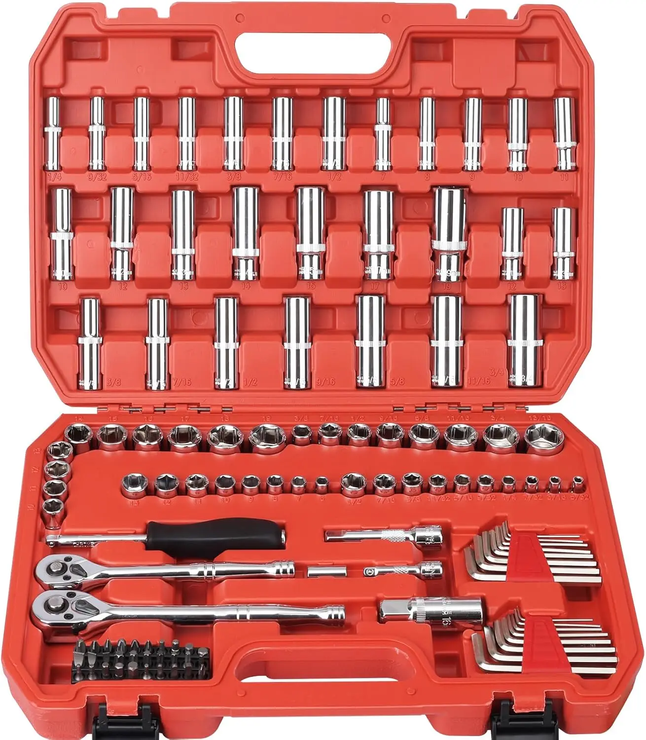 

117 Piece Socket Set 1/4 & 3/8 Inch Drive Ratchet Wrench Set, Metric SAE with Bit Sockets and Extension Bar for Auto Repair and