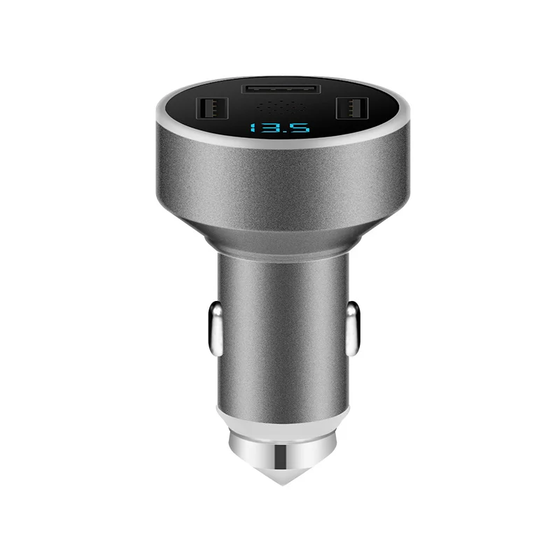Digital display car charger, equipped with 3 USB ports - quick charging adapter for smartphones and tablets, portable charger view 2