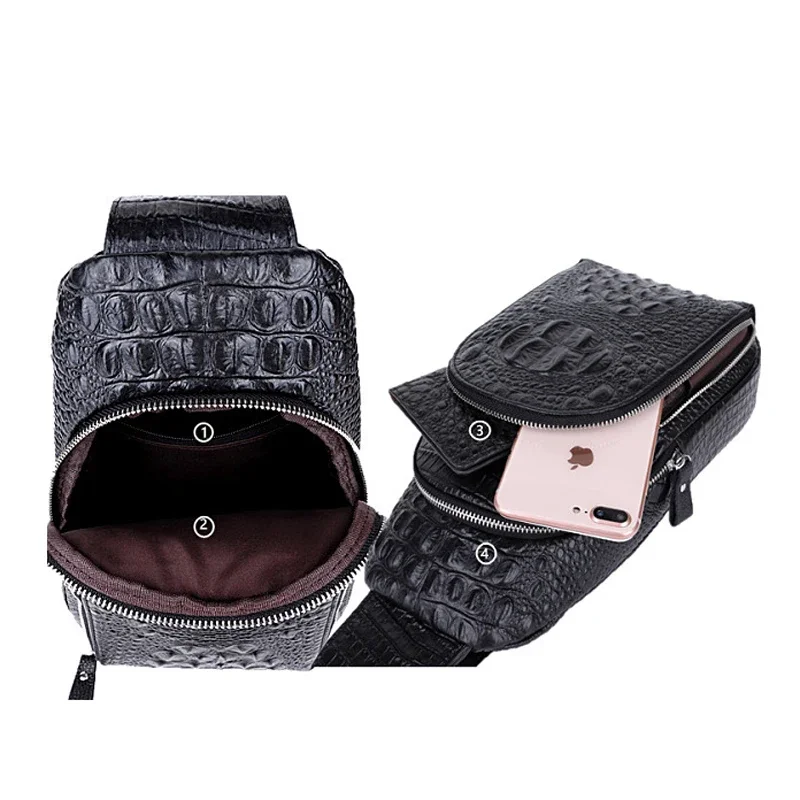 New Fashion Alligator Genuine Leather Men Waist Packs Casual Chest Bags Quality Brand Designer Cowhide Chest Shoulder Package