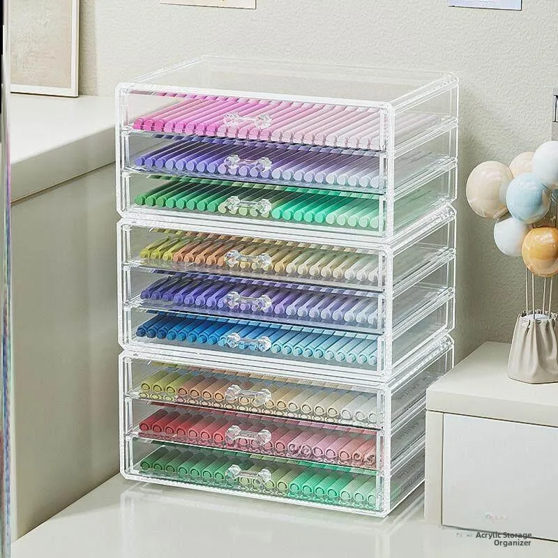 Large Capacity Transparent Pen Box Desktop Organizer Drawers Student Supplies Clear Storage Case for Pens And Pencils