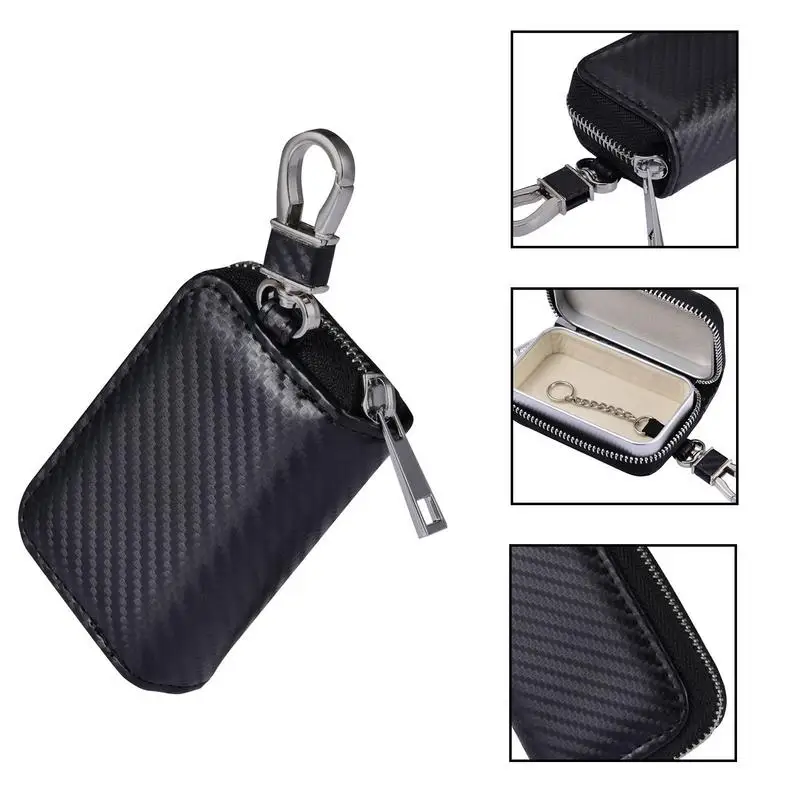 Car Key Signal Blocker Case Faraday Box Anti-Hacking Anti-Theft Key Fob RFID Signal Blocking Bag PU Leather Pouch Case Blocker