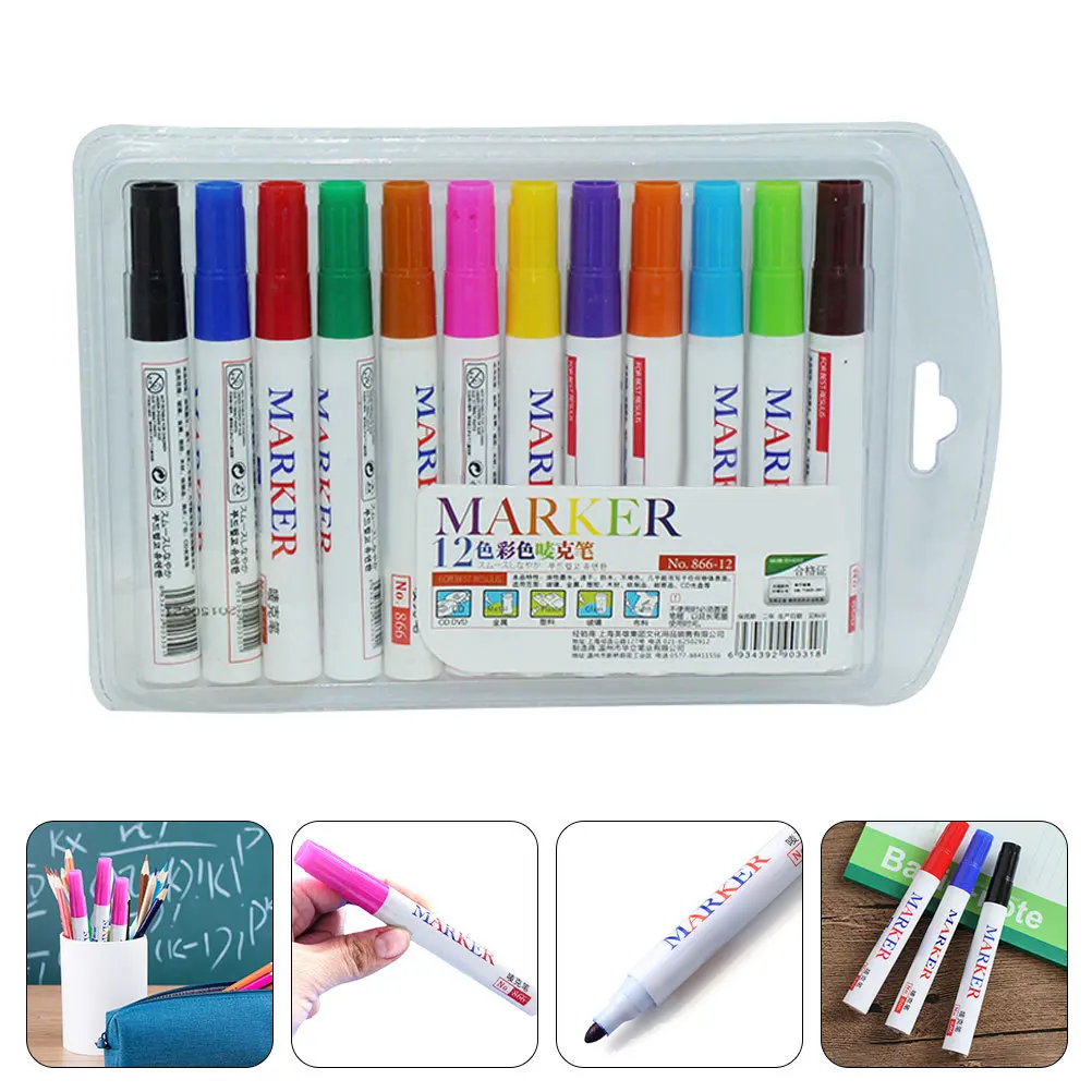 

12 Pcs Marker Paint Markers Fine Tip Permanent Oil Based Colorful for Glass Pens